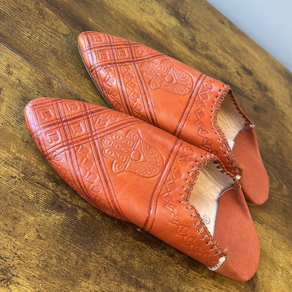 Handcrafted Leather slides clogs Shoes - Orange 41 - Picture 2 of 6